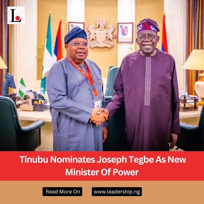 Tinubu Nominates Joseph Tegbe as New Power Minister